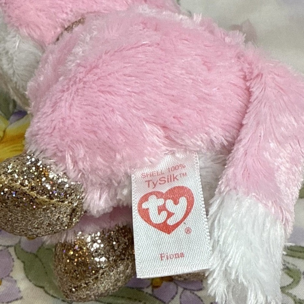 Ty Beanie Boo Fiona Pink Cat Plush Glitter Ears Paws 6" Stuffed Animal - Picture 5 of 5